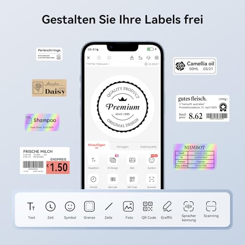 NIIMBOT Thermofarbband mit großer Breite, Ersatzfarbband kompatibel mit M2 Etikettendruckern, Farbdruckfolie für Thermotransfer-Etikettendruck, wasserfest und langlebig, Gold