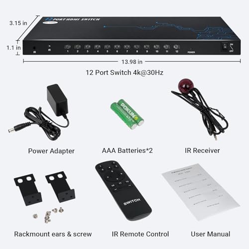 Commutateur HDMI 12 ports 8 ports 12 en 1 sortie, sélecteur HDMI 4K @ 30 Hz – vue 5