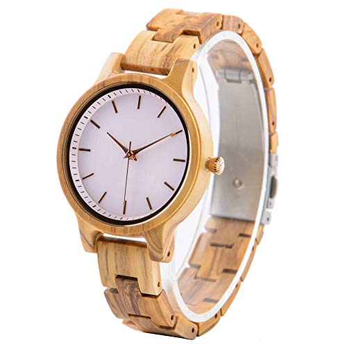 Montre en bois gravée pour femme avec bracelet en bois de zèbre - Personnalisable - Pour anniversaire de mariage - Pour épouse, petite amie