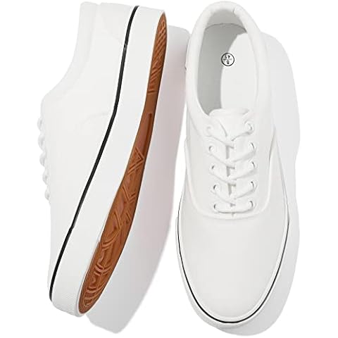 FRACORA Mens White Canvas Shoes Low Top Canvas Sneakers Lace Up Casual Shoes(White, US11) Cover