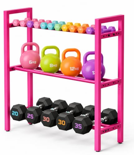Image of WINSTAR 3-Tier Adjustable Dumbbell Rack | Heavy-Duty Home Gym Weight Storage Stand for Dumbbells & Kettlebells | Space-Saving Home Gym Organizer (Rack Only, Fuchsia Pink, 31x31 in)