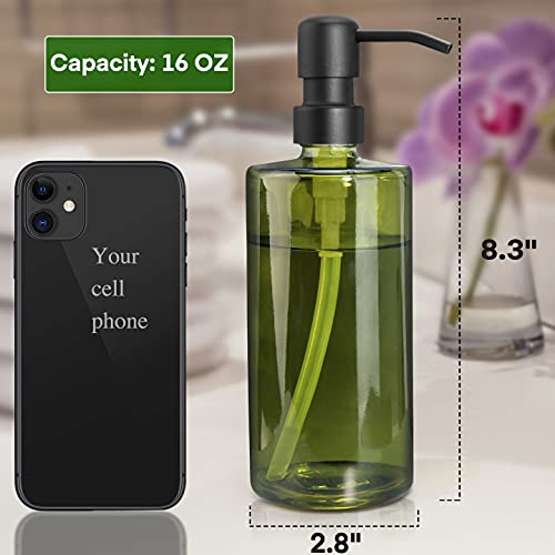 image for LAMORGIFT 16 Oz Green Glass Hand Soap Dispenser - Liquid Dish Soap Dis