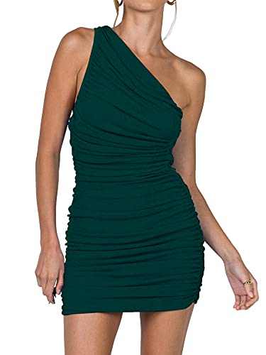 Image of LYANER Women's Sexy One Shoulder Ruched Sleeveless Bodycon Mini Short Dress
