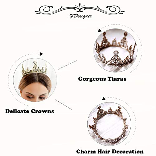 Fdesigner Baroque Crown Gold Wedding Bride Tiaras Crystal Decorative Hair Jewelry Vintage Hair Accessories Prom Headpiece For Women And Girls (Style Ⅱ) #TOP5