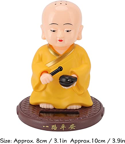 Image of AUGEN Small Buddhist Monk Solar Ornaments, Automatic Nodding Lucky Meaning Light Energy Sensing Eco Friendly Solar Buddhist Monk Statue Decoration for Home Car Dashboard (Pack of 1)(C, Yellow)