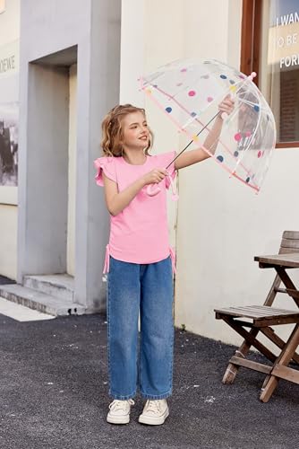 Image of Arshiner Girls T Shirts Ruffle Short Sleeve Ruched Knot Side Tunic Blouse Summer Tee Tops
