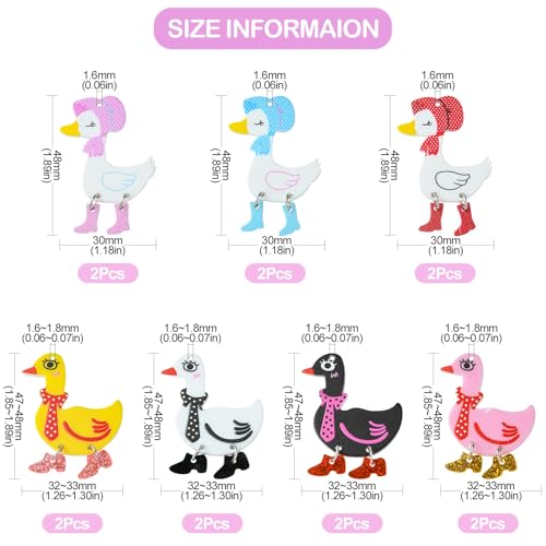UR URLIFEHALL 14 Pcs 7 Styles Acrylic Duck Charms with Swinging Boot Funny Animal Dangle Charms for Jewellery Making DIY Crafts Keyrings - Image 2
