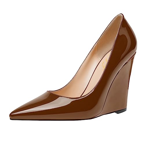 FOWT Women Pointed Toe Slip on Pumps Stable Wedge High Heels Party Evening Club Shoes Size 4-16 US