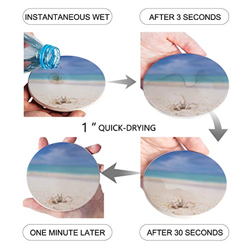Absorbent Coaster Ceramic Stone Set of 8 with Cup Holder, Summer Beach Coastal Crabs Drink Coasters with Cork Base, Sea Creatures Cup Place Mats for Holiday Party Family Dining - Image 4