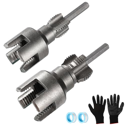 2stk Integriertes Innen- und Außengewindewerkzeug für Rohre, Stahl 1/2’’ & 3/4’’ Wasserrohr-Gewindeschneider Doppelfunktions-Rohrgewindeschneidwerkzeug für Heimreparaturen