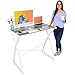 Stand Steady Joy Desk | Multifunctional Standing Table, Modern Glass Top with White Wood Look | Pretty Standing Desk w/Spacious Desktop Perfect for Home, Office & More! (White Wood / 43.25" x 23.5")