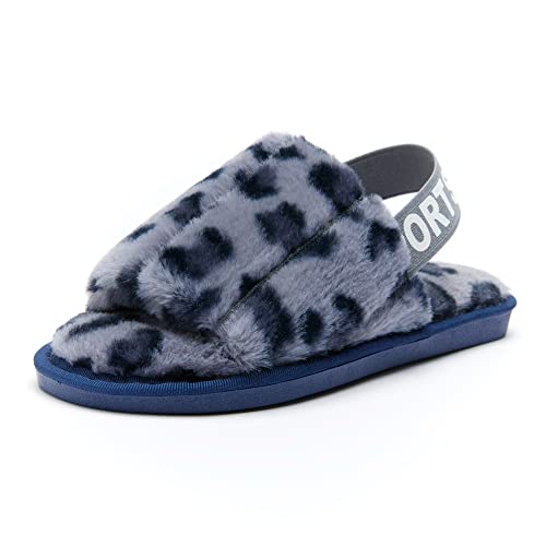 Weytua Women Slippers With Strap Memory Foam Fur Fluffy Fuzzy Indoor Outdoor House Slipper Sandal Open Toe Breathable Warm Comfy Slipper Women Airy Lightweight Slip-On Slide Blue Leopard Size 8.5 9 10 #TOP29