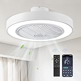 LEDIARY 22in Enclosed Ceiling Fan with Light and Remote, White Modern Bladeless Ceiling Fan with Bright Light, Led Flush Mount Ceiling Fans for Bedroom, Living Room, Kid Room(6 Speeds, 3000-6000K)