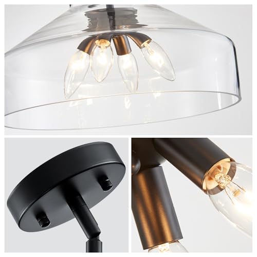 Image of WUZUPS Chandelier Rustic Farmhouse Industrial Round Ceiling Pendant LED Light Fixture with Clear Glass Shades for Dining Room Kitchen Island Foyer Entryway, H 11.8 inch W 15 inch, E26 Base, Brushed Nickel