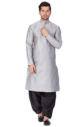 Image of VASTRAMAY Men Cotton Silk Kurta and Cowl Dhoti Pant Set