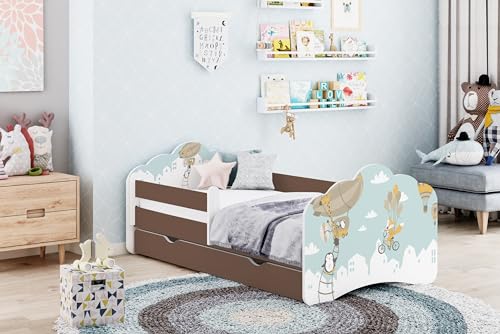 Happy Babies Kinderbett - Mit Matratze & Schublade und Rausfallschutz, 80x160, Mädchen Kinderbetten & Jugendbett Jungen Kids Bed, Jugendbett für Bodentief Ausziehbett Kleinkind, Lattenrost