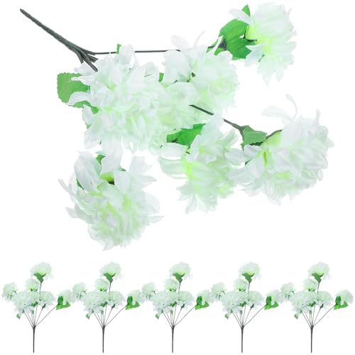 DOITOOL 6 Ramos de Crisantemos Artificiales para Cementerio Flores de Plástico Color Blanco Crema Decoración Floral para Tumbas y Monumentos Funerarios