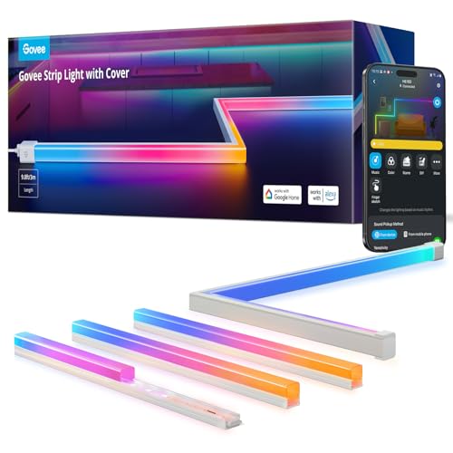 Govee RGBIC Ledstrip met profiel, 3 m smart ledstrip, compatibel met Alexa en Google Assistant, 64 scènemodi, app-bediening, rail met strips voor slaapkamer, plinten, kast,