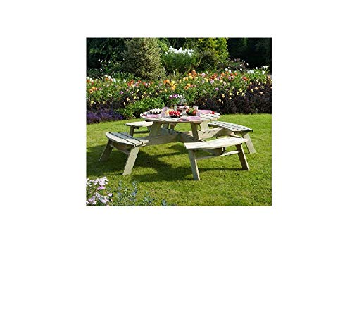Image of Rowlinson 8-Seater Round Pressure Treated Wood Picnic Table