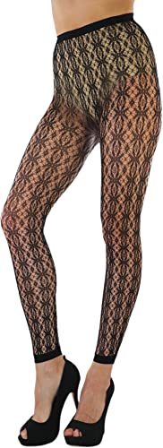 Image of ToBeInStyle Women's Single Floral Lace Fishnet Tights Footless & Stirrup Design