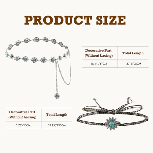 DOCILA Chain Belt Western Turquoise Hat Band Women Cowboy Metal Belts Cowgirl Dress Waist Straps 1970s Outfits Accessories 6