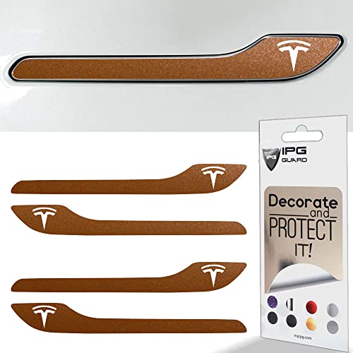 Image of IPG Compatible for Model 3 / Model Y /Juniper Door Handle Decal Sticker Wrap Kit (Set of 4) with Tesla Logo Personalize Your Tesla (Copper)