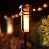Metal Solar Torch Lights - Adjustable Height (24" - 50"), Outdoor Garden Decor with Patented LED, Waterproof Solar Tiki Torches for Yard, Patio, Garden Pathway, Matte Black – 1 Pack