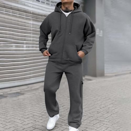 XINGJIAARTS Mens Track Suits 2 Piece Set Hoodie Jackets with Zipper and Pants Jogging Suit Athletic Tracksuit Sports Outfits Dark Gray Small - image 4