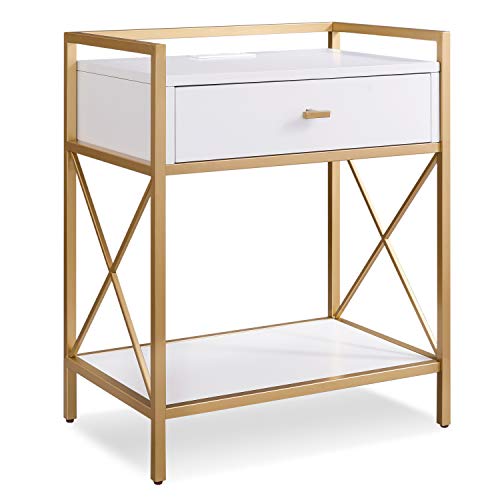 Image of Leick Home Claudette Nightstand Side Table, 24 inch, White, Gold