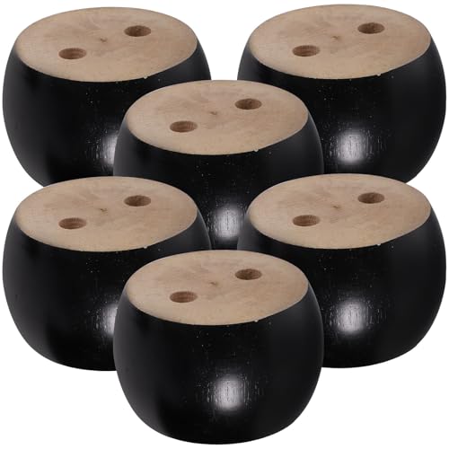 TOYANDONA Lot de 6 Pieds de Meubles Ronds en Bois Massif Noir, Installation Stable et Apparence Élégante, pour Canapé et Commode