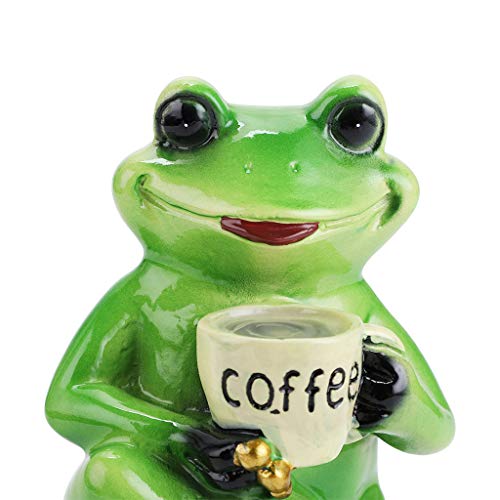 Juxyes Creative Craft Resin Frog Figurine Decor, Frog Sitting On Stone Statue Drinking Coffee Sculpture Statue, Personalized Collectible Figurines Mascot Frog For Indoor Outdoor Garden Decoration #TOP2