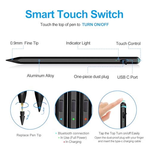 Image of Stylus Pen for iPad 2018-2026 with Palm Rejection, Apple Pencil for Pad11th /10th /9th /8th /7th /6th Gen, iPad Pro 11 /12.9 inch, New iPad Air 2026 11&13-inch(M3 /2) /5th /4th /3th Gen, iPad mini 6th /5th