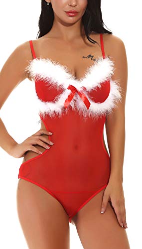 The victory of cupid Womens Women's Sexy Santa Christmas Lingerie Set Babydolls Plus Size Teddy Bodysuit â€¦