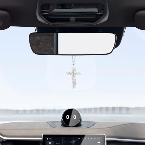 Alieemo Bling Car Hanging Ornament, Cross Crystal Rhinestone Vehicle Rear View Mirror Pendant, Diamond Religious Rearview Mirror Decoration Charm, Universal Automotive Interior Accessories (Silver) - Thumbnail 3