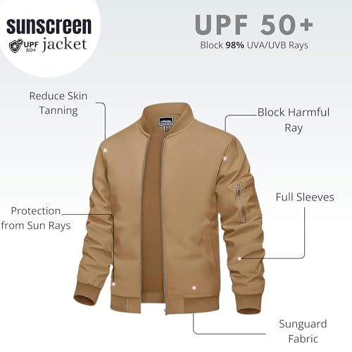 Image of Caraba Men's UPF 50+ Sunscreen Jacket | Lightweight Full Zip Summer Windcheater | UV Protection Coat for Bike Riding, Running & Outdoor Sports