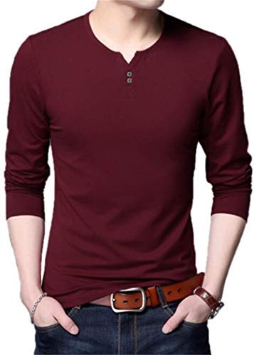 Mens Casual Slim Fit Basic Henley Long Sleeve Fashion T-Shirt