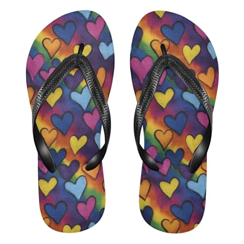 Flip Flop Sandals Colored Hearts Print for Women Men Beach Outdoor XS