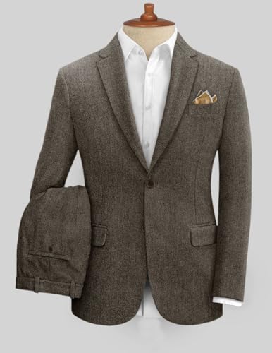 VENNYNG Men's Slim Fit Herringbone Tweed Suits Vest Blazer Pant Set Vintage Winter Wedding Groom Outfit4