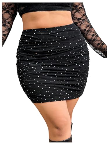 WDIRARA Women's Plus Size Sparkly Sequin Bodycon Mini Skirt High Waisted Ruched Short Skirts