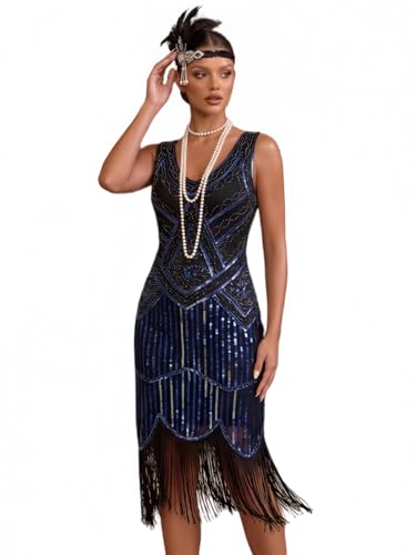 Image of Plus Size 1920s Vintage Fringed Gatsby Sequin Beaded Tassels Hem Flapper Dress for Women