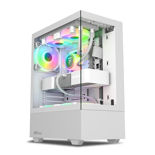 Image of Ant Value Tempered Glass CV100 Mid-Tower Computer Case /Gaming Cabinet A- White | Support ATX, M-ATX, ITX | Pre-Installed 2 Top & 1 Rear Rainbow Fans