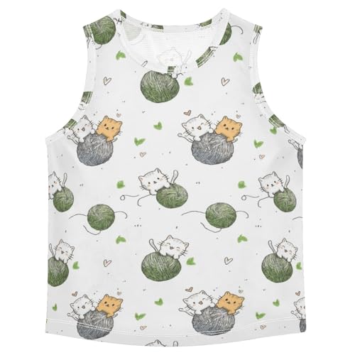 Bolaz Boys Athletic Quick Dry Tank Top Sleeveless Workout T Shirts Age 11-15,Cute Cats Hanging_on_balls3