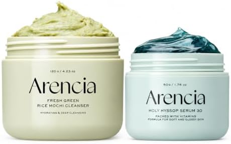 Arencia Korean Rice Mochi Face Cleanser & Glow Hyssop Overnight Face Mask Serum