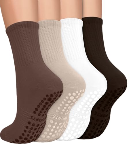 Image of yeuG Pilates Socks for Women Non Slip Grip Socks for Yoga, Barre, Hospital, Barefoot Grippy Yoga Sock Womens Gifts 4 Pairs