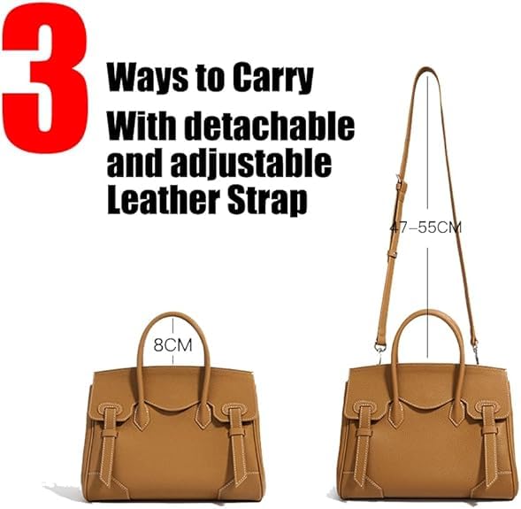 Image of JIUFENG Women's Top Handle Satchel With Detachable Strap,Lychee Pattern Genuine Leather Fashion Crossbody Slingbag