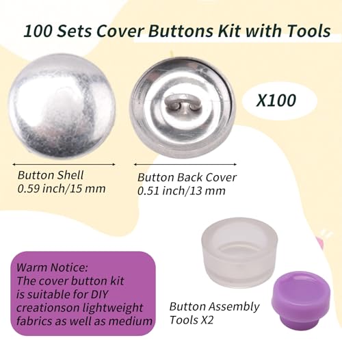 Myqqhbs 100 Ensembles de Boutons de Couverture Kit avec Outils Taille Boutons pour Couvrir les Boutons Auto-Couverture Boutons de Couverture en Tissu Bricolage Facile à Installer Facile à Utiliser 0,5 – vue 3
