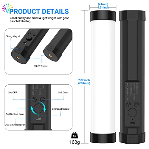 LUXCEO P100 RGB Fotografia Tubo,Luce Video Portatile per Tiktok,YouTube,Riprese Video,Illuminazione