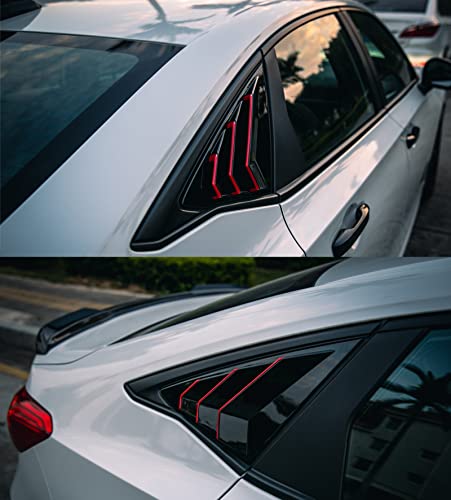 Thenice For 11Th Gen Civic Rear Side Window Louvers Racing Style Triangular Window Glass Blinds For Honda Civic Sedan 2022 2023 -Piano Black With Red Trim #TOP2