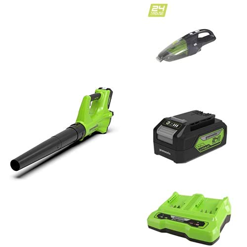 Greenworks Axial Akku-Laubbläser G24AB ohne Akku und Ladegerät+Akku-Handstaubsauger G24HV ohne Akku und Ladegerät+Akku G24B4