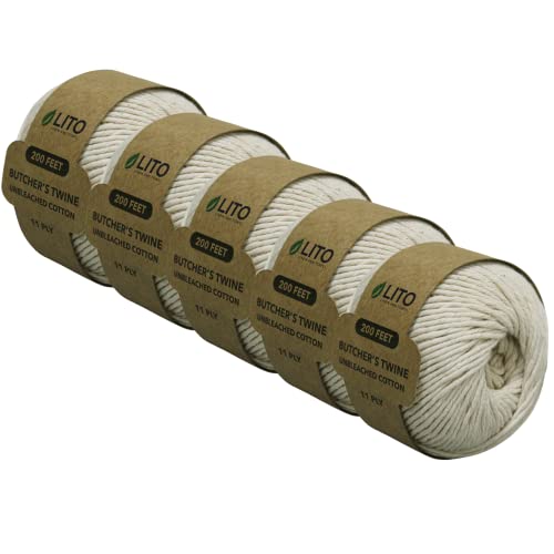 Image of Cotton Twine String Wrapping Bakers Cooking Christmas Craft | Butchers Kitchen | Gifts Wrapping Thread | Hanging DIY Garden Decor 100% Cotton Twine|11 PLY| 200 FT Pack of 5